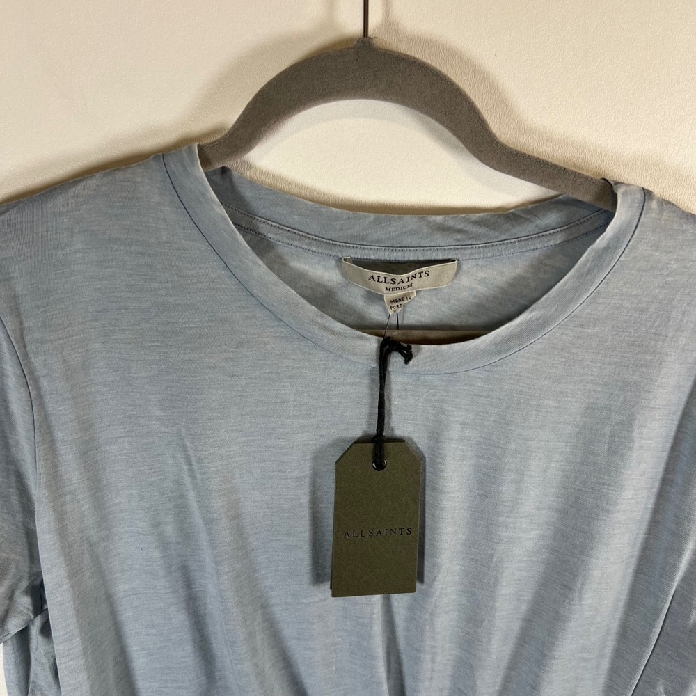 AllSaints Ashley Devo Tee Sky Blue Front Knot Cotton Blend T-Shirt Medium casual - Picture 2 of 10